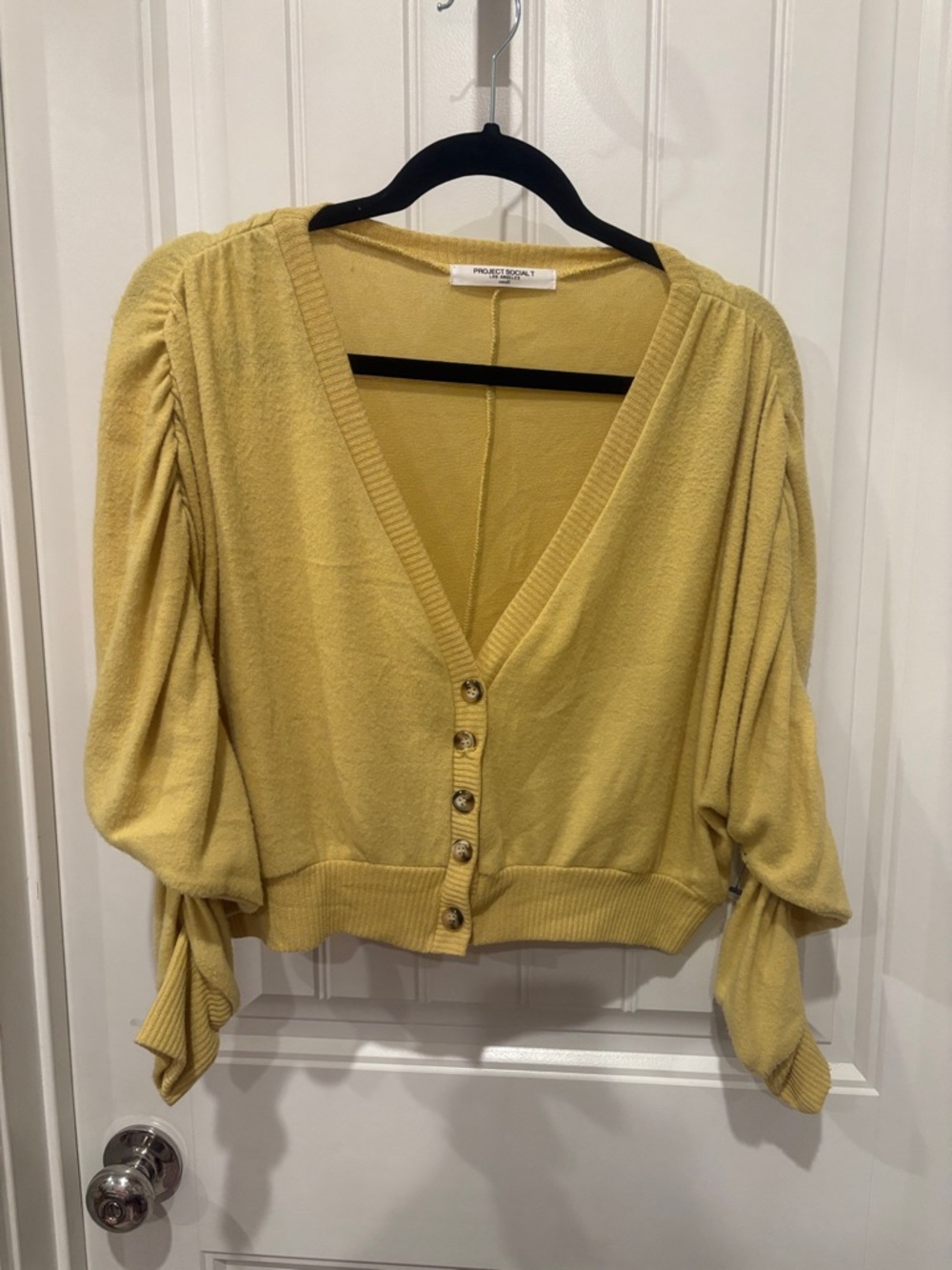 PROJECT SOCIAL T Yellow V-Neck Button Cardigan with Tie Sleeves